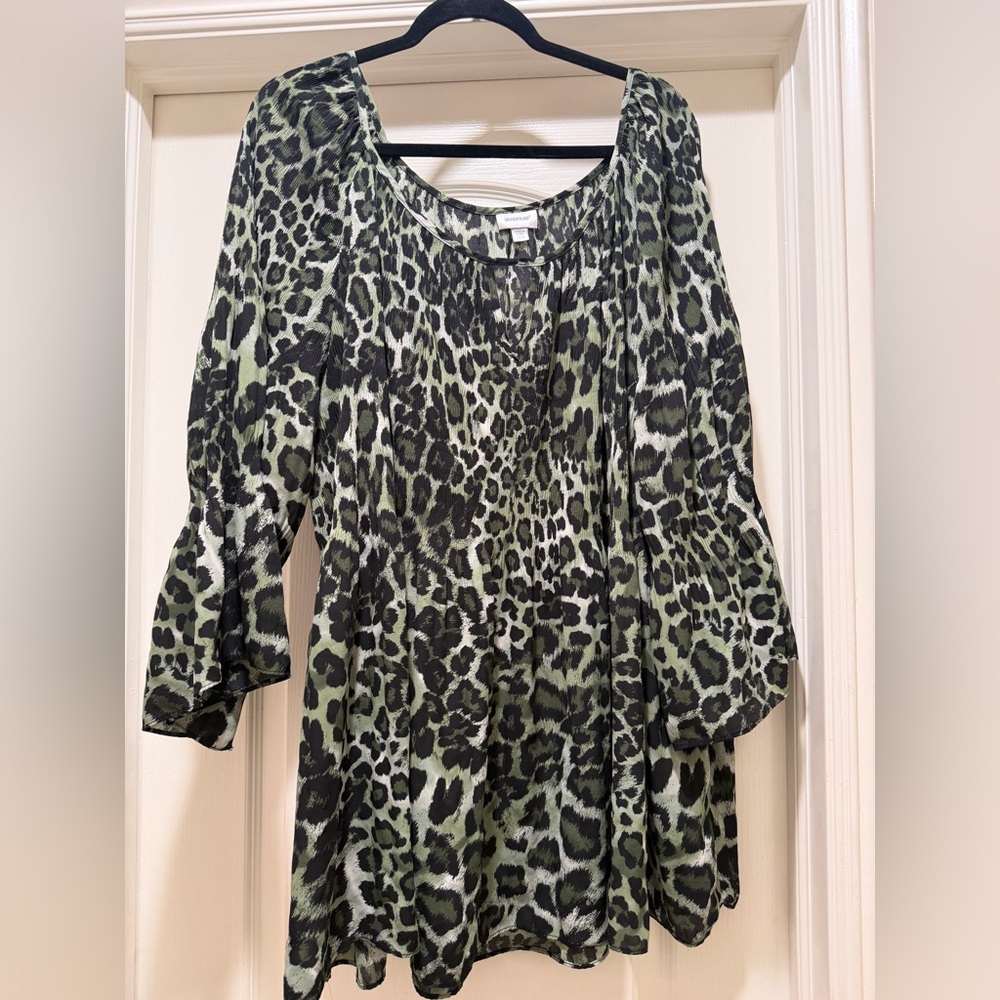 Avenue Green and Black Animal Print Blouse
